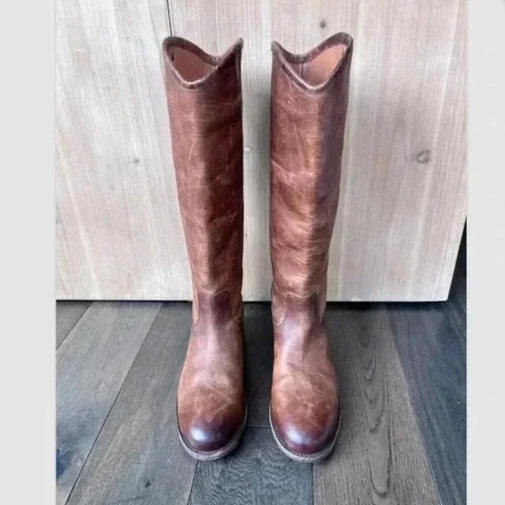 Frye Melissa Button Tall Riding Boots Size 6 Cognac Brown Leather Equestrian - Picture 3 of 7